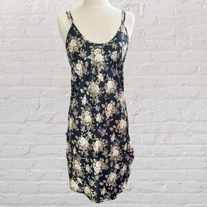 Vintage navy floral mini slip dress with low cut back from Barbizon